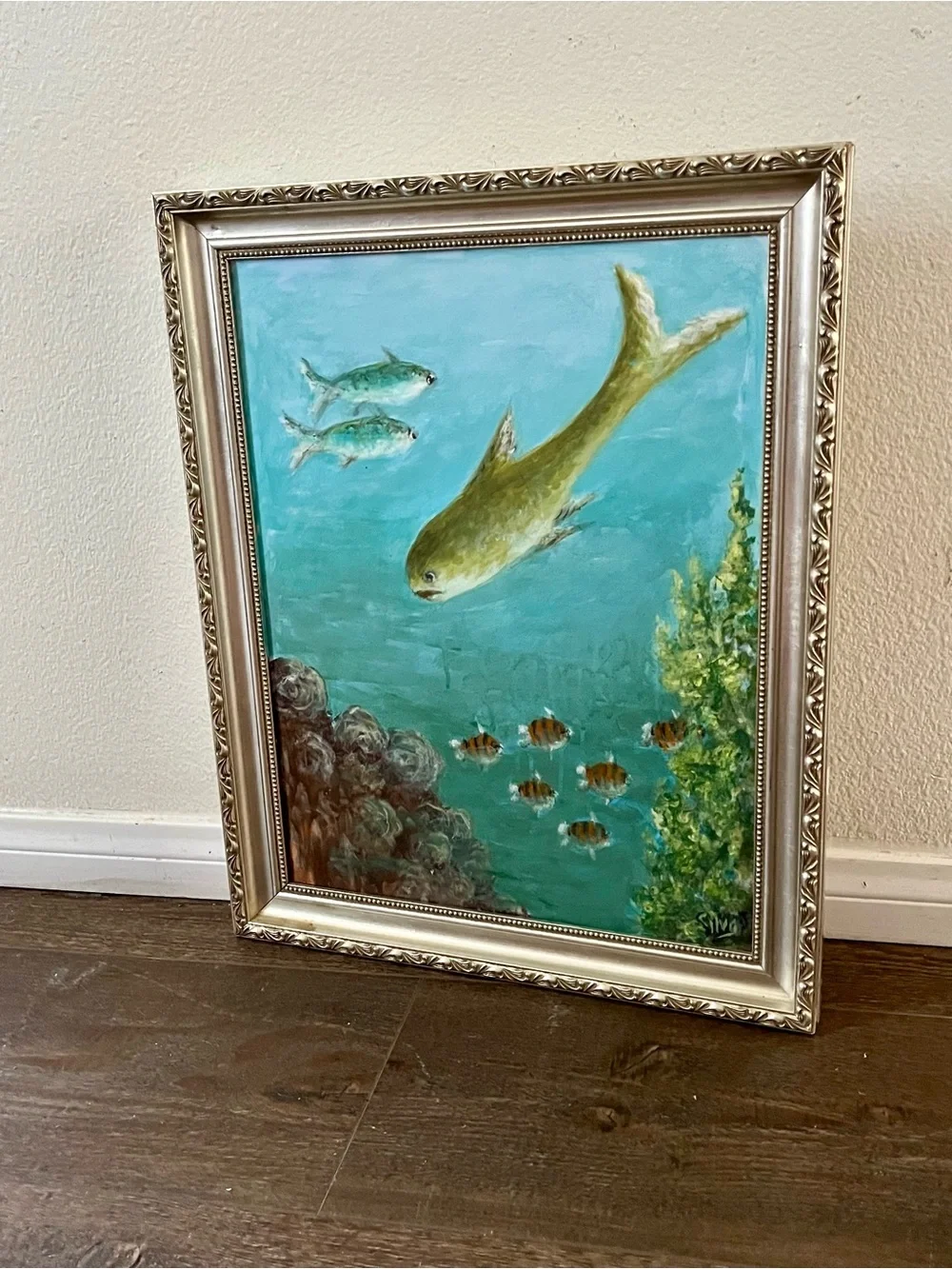 Hand-Painted Fish Aquarium Art Print - Green 17/21 inches